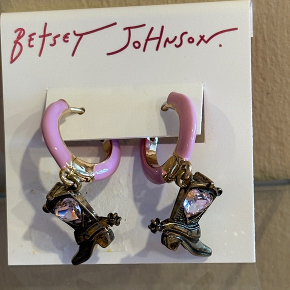 BETSEY JOHNSON PINK COWBOY BOOT EARRINGS/NEW - Picture 1 of 5